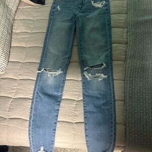 American Eagle Outfitters Blue Skinny Jeans with Vintage Distressing